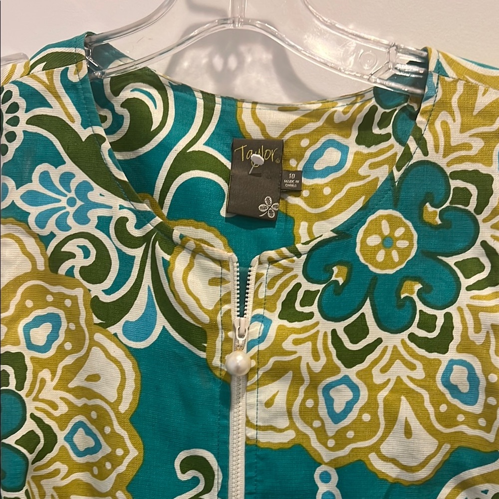 Taylor Teal and Olive Patterned Dress
